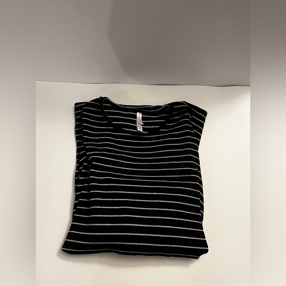 Xhilaration: Black and Silver Pinstriped Dress with Lace Wrists